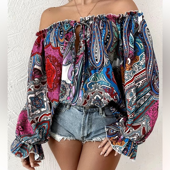 Paisley Print Off the Shoulder Blouse. NWT - Picture 2 of 7